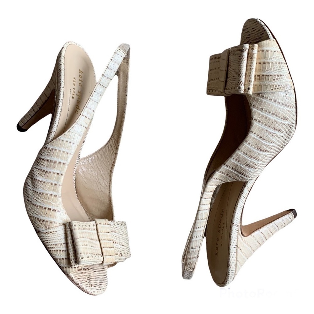 Kate Spade Gracie Slingback Heels in Ivory Desert Lizard Size 7.5